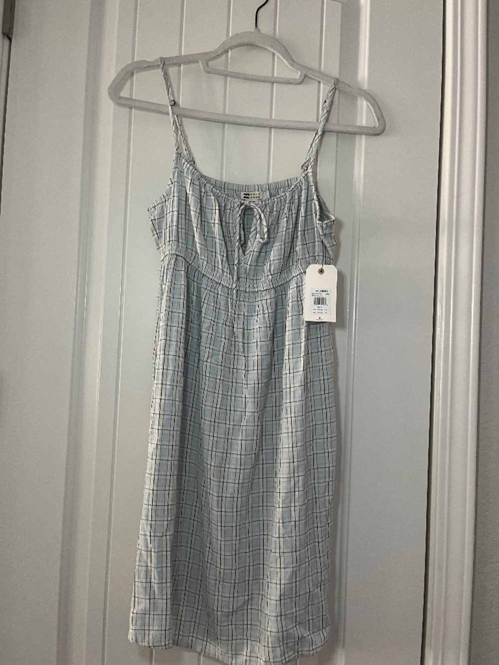 NWT Billabong Plaid Sundress Blue White Mini Dress